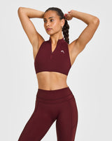 EasyLift™ Zip High Neck Sports Bra with White Logo | Rosewood