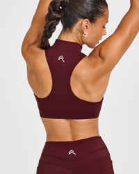 EasyLift™ Zip High Neck Sports Bra with White Logo | Rosewood