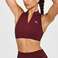 EasyLift™ Zip High Neck Sports Bra with White Logo | Rosewood
