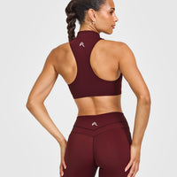 EasyLift™ Zip High Neck Sports Bra with White Logo | Rosewood