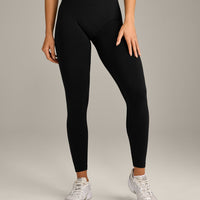 EffortlessLift™ Seamless Mid Rise Leggings with Grey Logo | Black