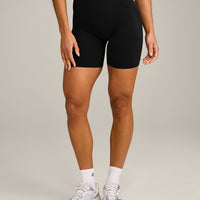 EffortlessLift™ Seamless Mid Rise Shorts with Grey Logo | Black