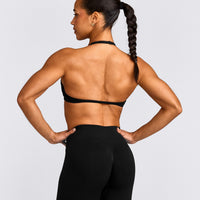 EnhanceLift™ Seamless Minimal Halter Neck Bralette with Grey Logo | Black