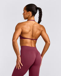 EnhanceLift™ Seamless Minimal Halter Neck Bralette with Grey Logo | Burnt Maroon