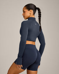 EnhanceLift™ Seamless Crop Jacket with Grey Logo | True Blue
