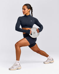 EnhanceLift™ Seamless Crop Jacket with Grey Logo | True Blue