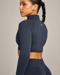 EnhanceLift™ Seamless Crop Jacket with Grey Logo | True Blue
