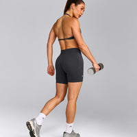 EnhanceLift™ Seamless Shorts with Grey Logo | Coal