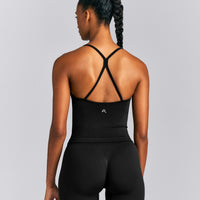 EnhanceLift™ Seamless Strappy Racer Tank Top with Built in Bra New Branding | Black