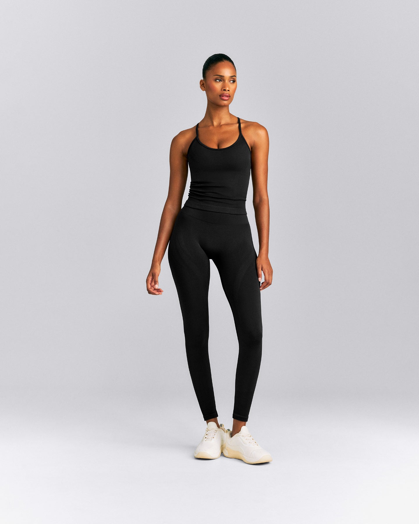 EnhanceLift™ Seamless Strappy Racer Tank Top with Built in Bra New Branding | Black