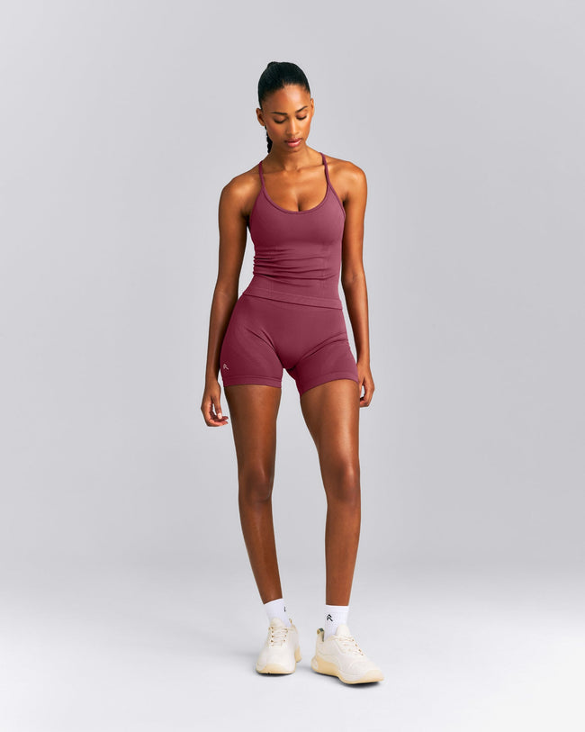 EnhanceLift™ Seamless Strappy Racer Tank Top with Built in Bra New Branding | Burnt Maroon Red
