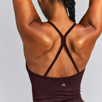 EnhanceLift™ Seamless Strappy Racer Tank Top with Built in Bra New Branding | Plum Brown