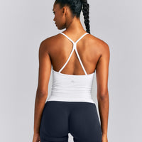 EnhanceLift™ Seamless Strappy Racer Tank Top with Built in Bra New Branding | White
