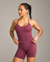 EnhanceLift™ Seamless Strappy Racer Vest with Built in Bra Shelf with Grey Logo | Burnt Maroon