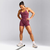 EnhanceLift™ Seamless Strappy Racer Tank Top with Built in Bra Shelf with Grey Logo | Burnt Maroon