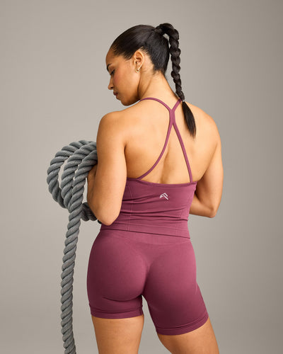 EnhanceLift™ Seamless Strappy Racer Vest with Built in Bra Shelf with Grey Logo | Burnt Maroon