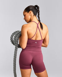 EnhanceLift™ Seamless Strappy Racer Tank Top with Built in Bra Shelf with Grey Logo | Burnt Maroon