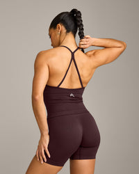 EnhanceLift™ Seamless Strappy Racer Vest with Built in Bra Shelf with Grey Logo | Plum Brown