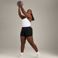 EnhanceLift™ Seamless Strappy Racer Vest with Built in Bra Shelf with Grey Logo | White