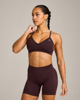EnhanceLift™ Seamless Strappy Sports Bra with Grey Logo | Plum Brown