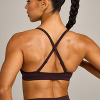 EnhanceLift™ Seamless Strappy Sports Bra with Grey Logo | Plum Brown