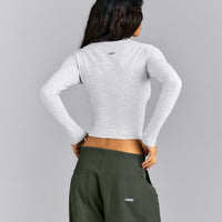 Fitted Cotton Long Sleeve Crew Neck Top | Light Grey Marl