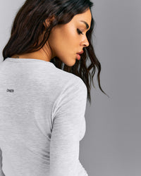 Fitted Cotton Long Sleeve Crew Neck Top | Light Grey Marl