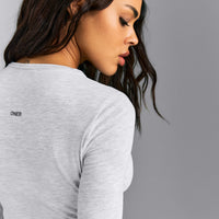 Fitted Cotton Long Sleeve Crew Neck Top | Light Grey Marl