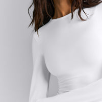 Fitted Cotton Long Sleeve Crew Neck Top | White