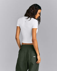 Fitted Cotton Short Sleeve Crew Neck T-Shirt | White