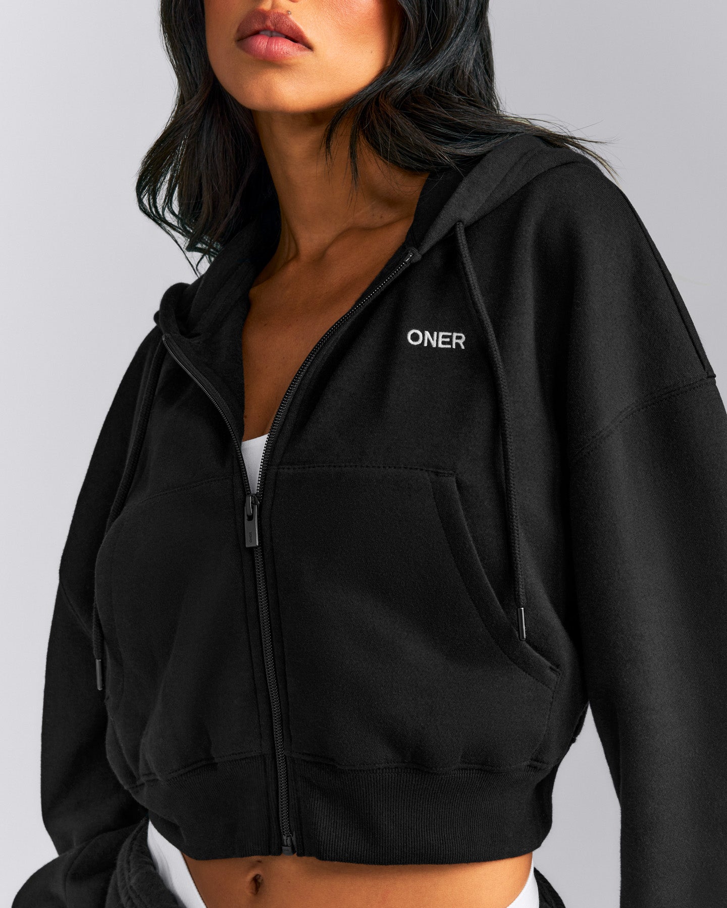 Foundations All Season Cropped Zip Up Hoodie | Black