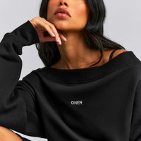 Foundations All Season Crossover Boat Neck Sweatshirt New Branding | Black