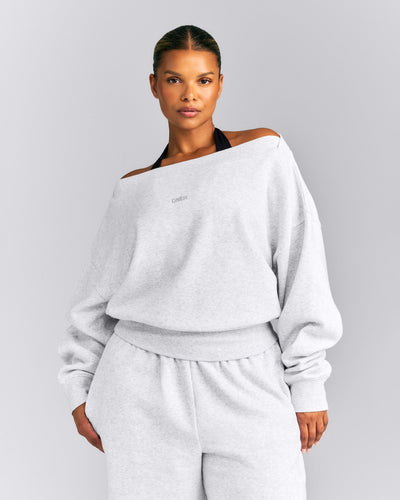 Foundations All Season Crossover Boat Neck Sweatshirt | Grey Marl