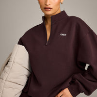 Foundations Cosy 1/4 Zip Sweatshirt | Plum Brown