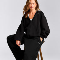 Foundations Cosy Oversized Zip Up Hoodie | Black