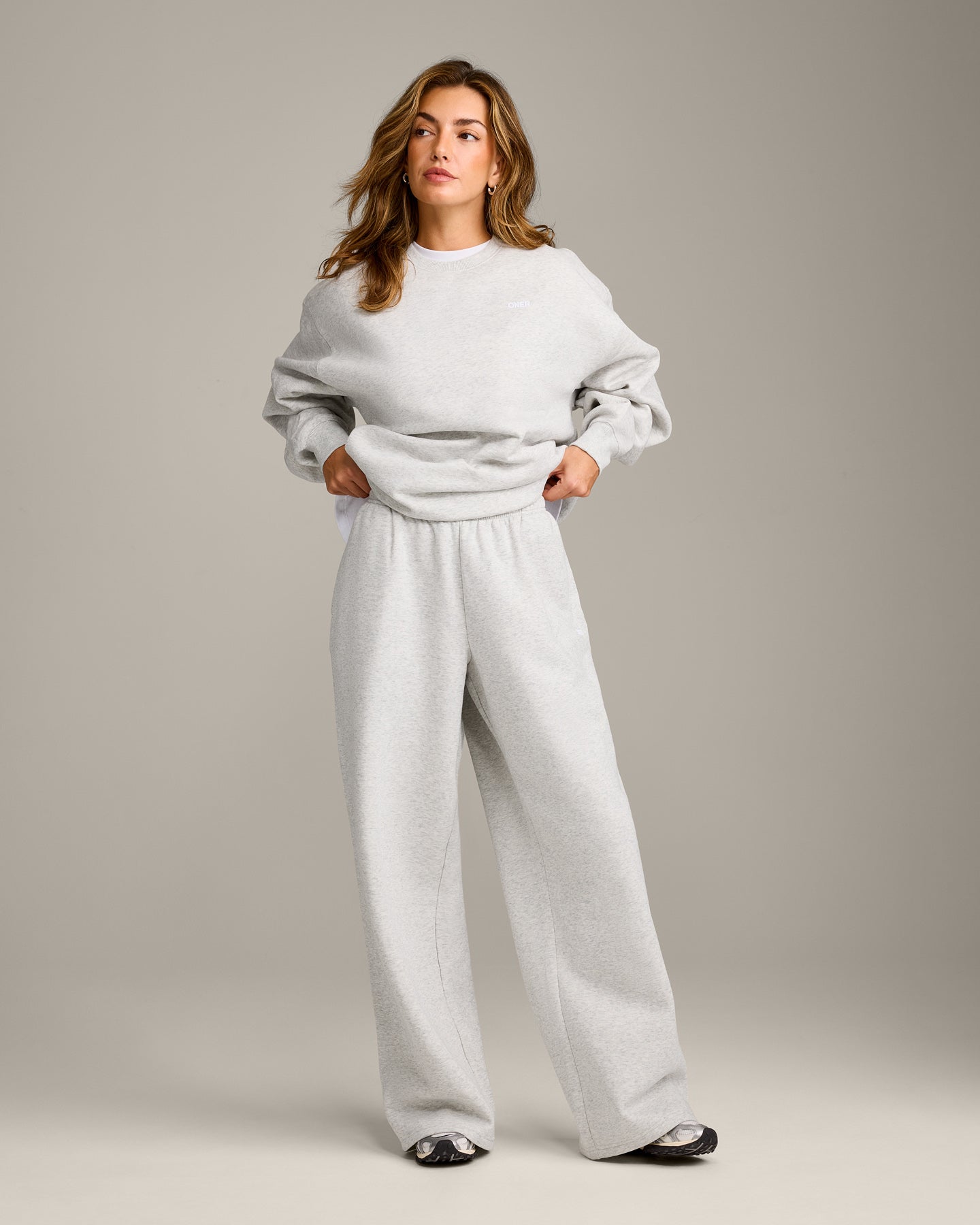 Foundations Cosy Oversized Straight Leg Joggers | Light Grey Marl