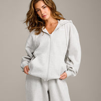 Foundations Cosy Oversized Zip Through Hoodie | Light Grey Marl