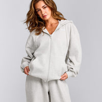 Foundations Cosy Oversized Zip Up Hoodie | Light Grey Marl