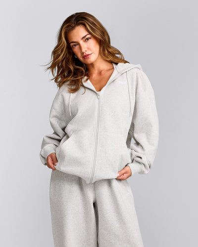 Foundations Cosy Oversized Zip Up Hoodie | Light Grey Marl