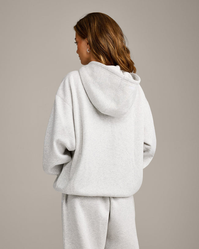 Foundations Cosy Oversized Zip Through Hoodie | Light Grey Marl