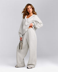 Foundations Cosy Oversized Zip Up Hoodie | Light Grey Marl