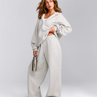 Foundations Cosy Oversized Zip Up Hoodie | Light Grey Marl