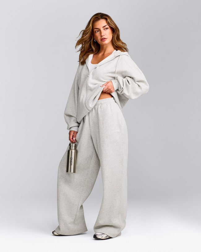 Foundations Cosy Oversized Zip Up Hoodie | Light Grey Marl