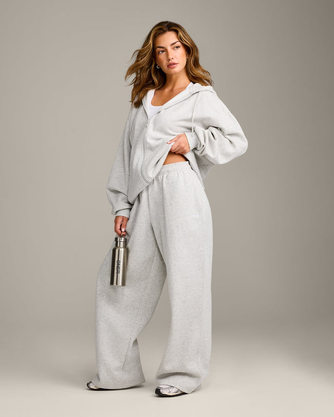 Foundations Cosy Oversized Zip Through Hoodie | Light Grey Marl
