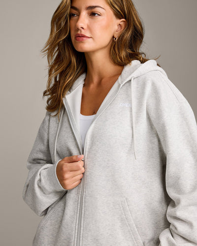 Foundations Cosy Oversized Zip Through Hoodie | Light Grey Marl