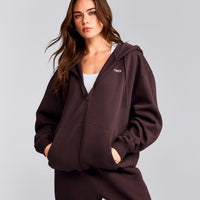 Foundations Cosy Oversized Zip Up Hoodie | Plum Brown