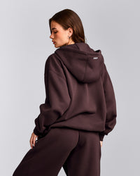 Foundations Cosy Oversized Zip Up Hoodie | Plum Brown