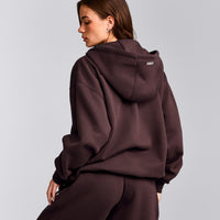 Foundations Cosy Oversized Zip Up Hoodie | Plum Brown