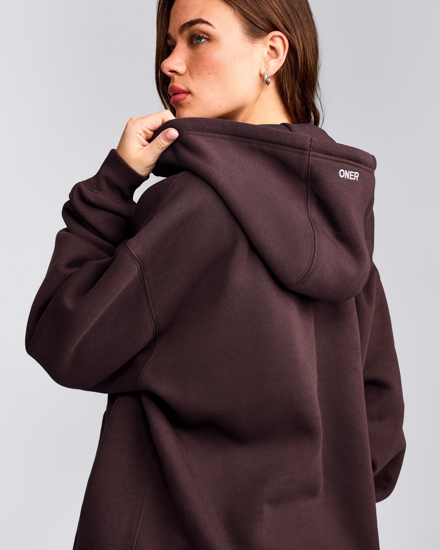 Foundations Cosy Oversized Zip Up Hoodie | Plum Brown