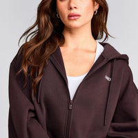 Foundations Cosy Oversized Zip Up Hoodie | Plum Brown